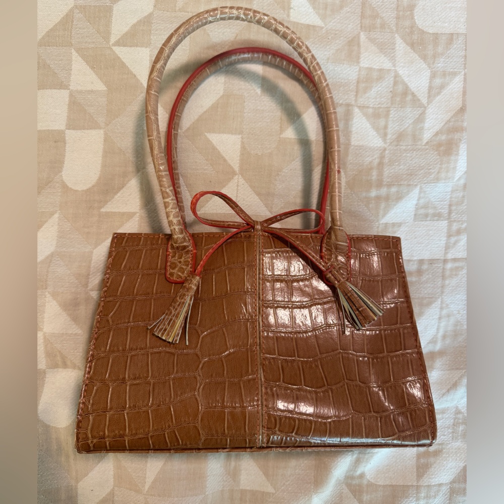 Liz Claiborne Tan Crocodile-Pattern Mini Bag